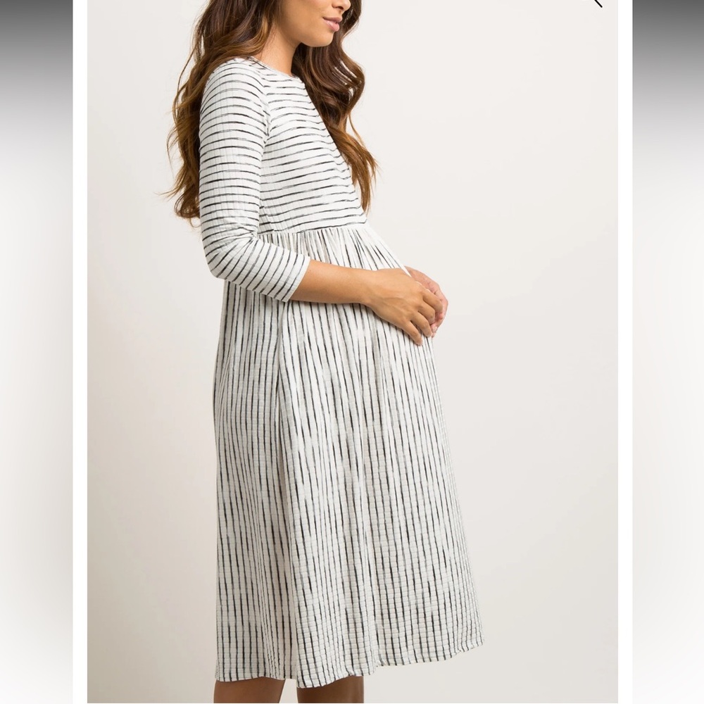 Ivory Ribbed Striped Maternity Midi Dress size Large